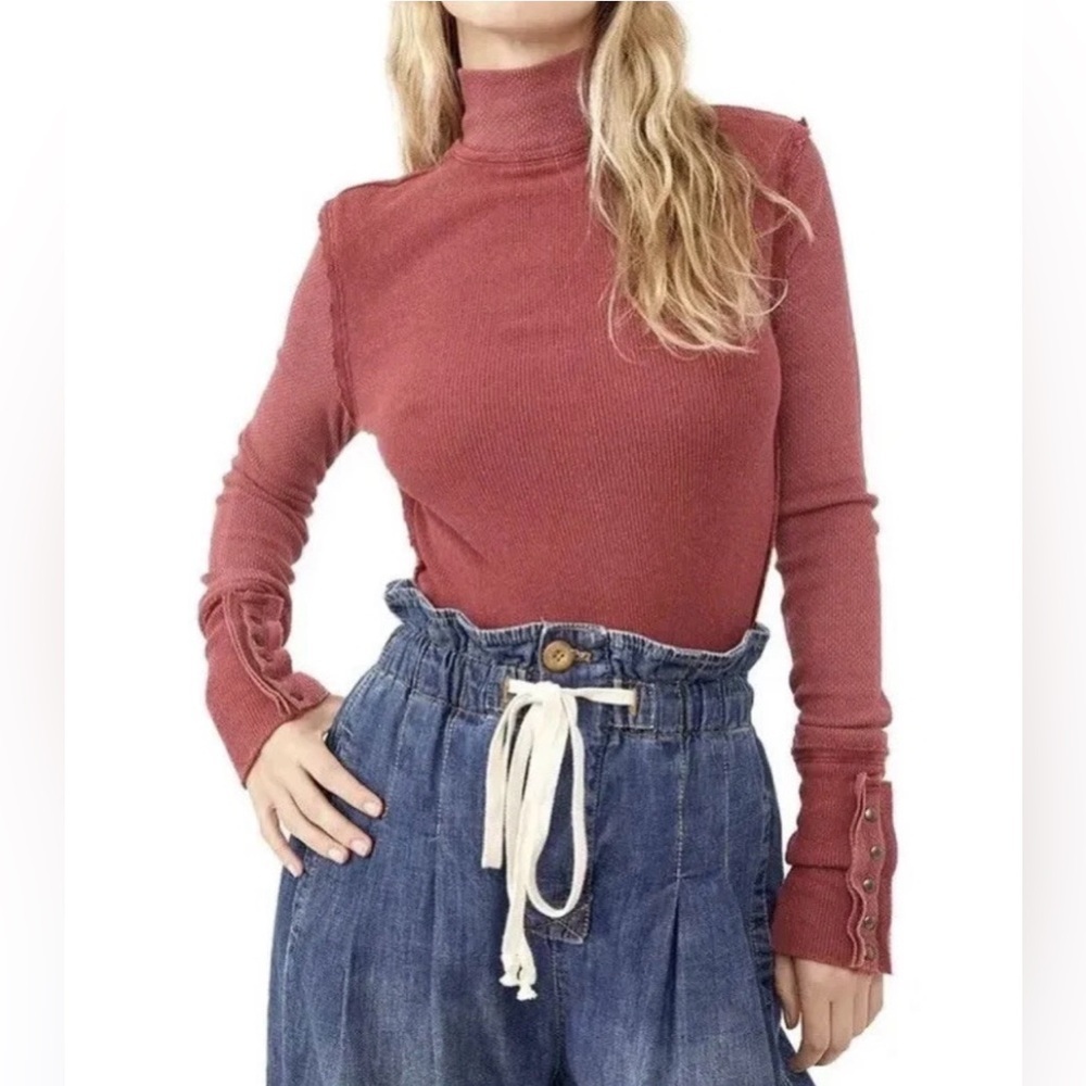 Free People We The Free JOJO Long Sleeve Mock Neck knit Thermal Top Size S (#2)